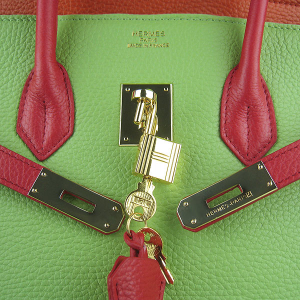 High Quality Fake Hermes 35CM Embossed Veins Leather Bag Red/Orange/Green 6089 - Click Image to Close